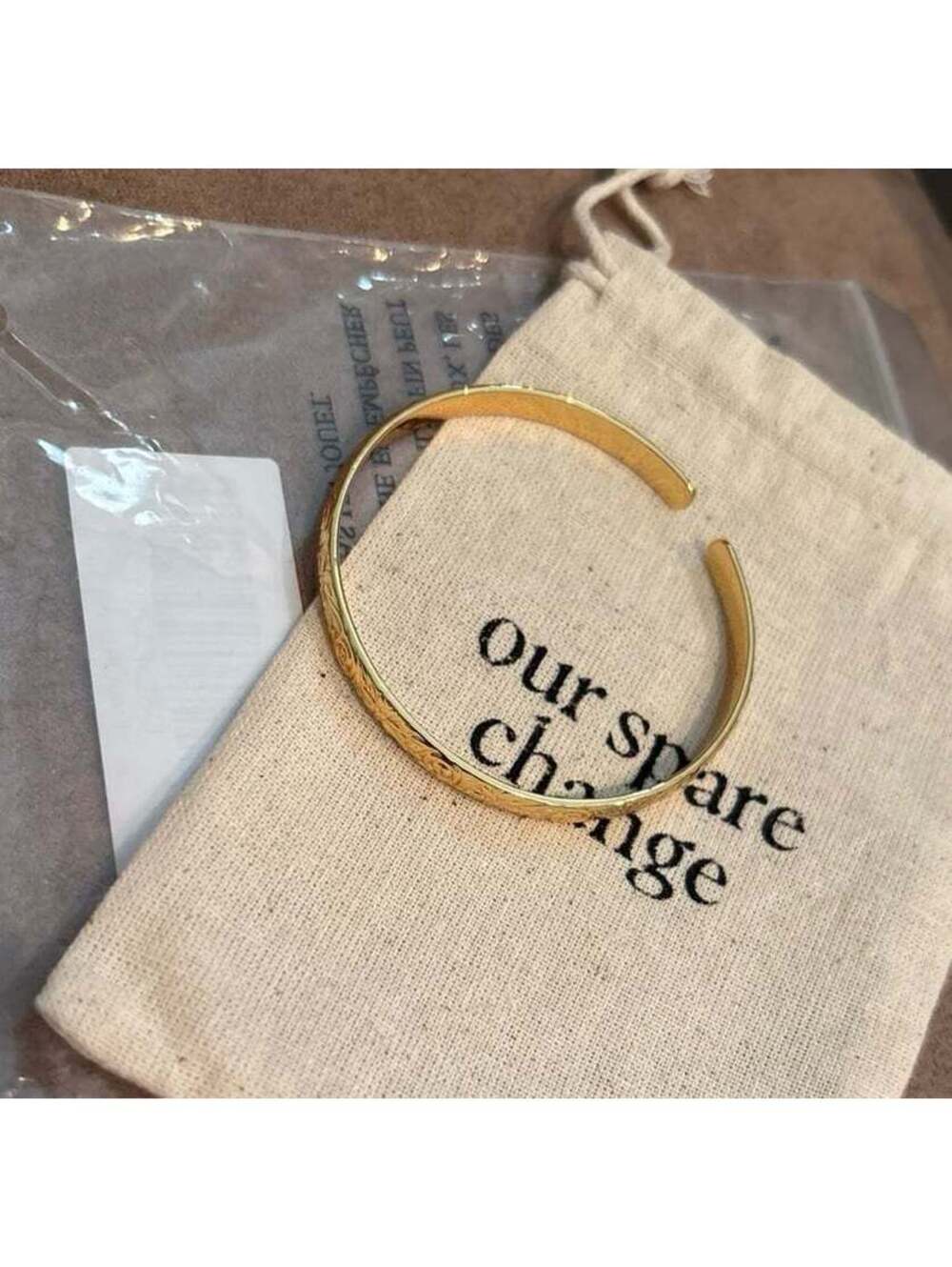 Our Spare Change Gold Tone Engraved Cuff Bracelet New-Original Packaging [COPY]